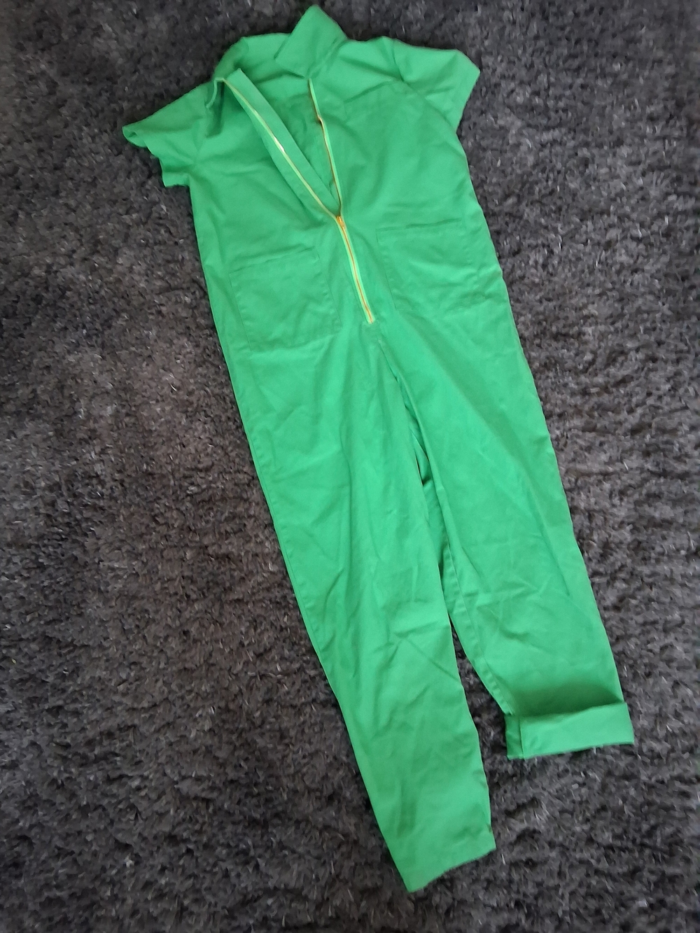 Bright Green Women's Short-Sleeve Jumpsuit with Front Zip